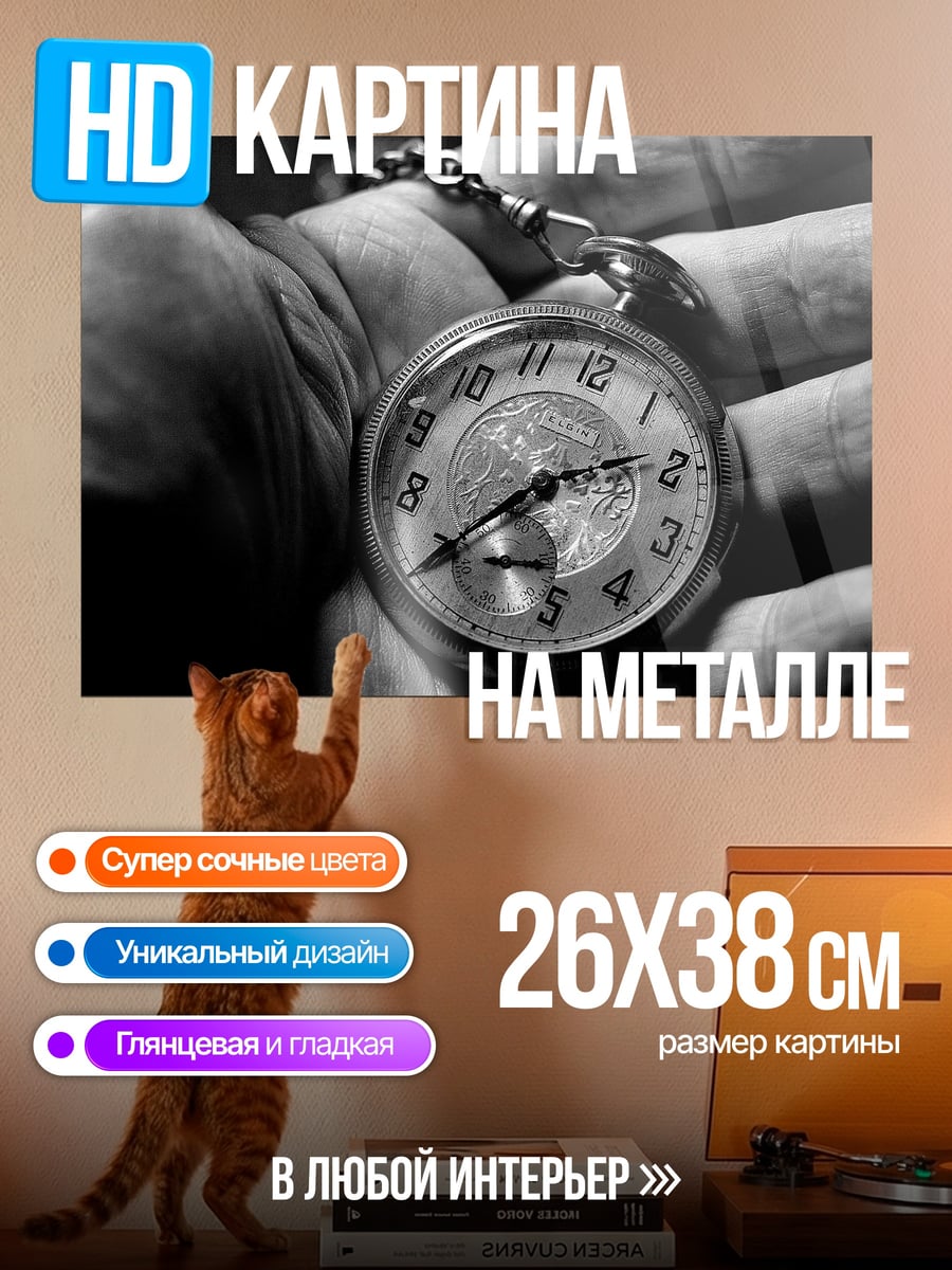 Картина на металле Карманные часы в руке