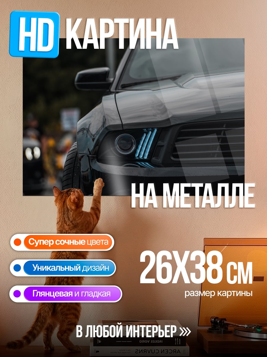 Картина на металле Черный мустанг