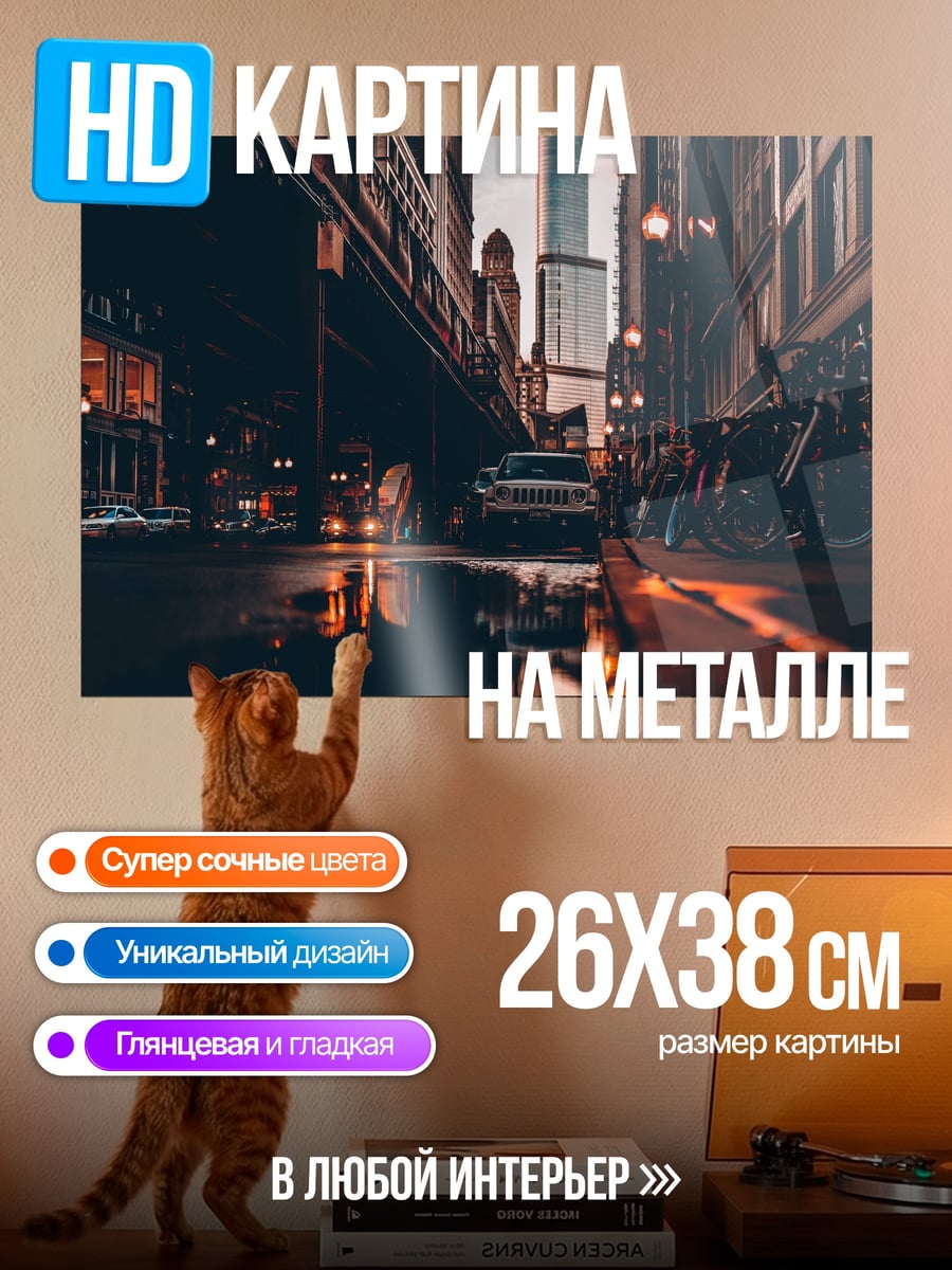 Картина на металле Городской дождь