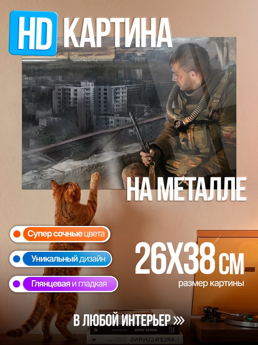Картина на металле Солдат в разрухе