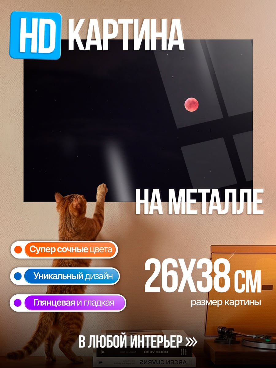 Картина на металле Красная луна