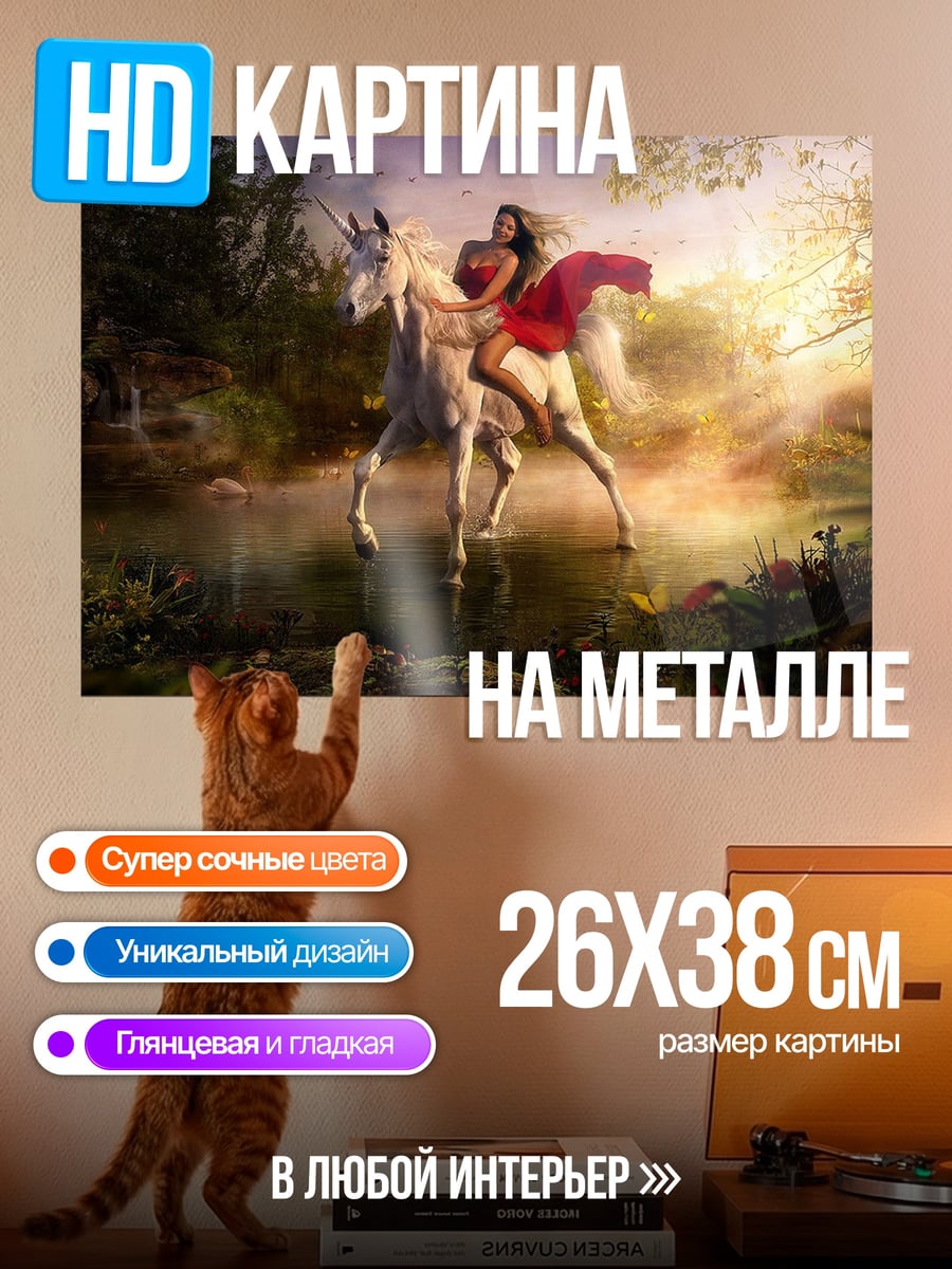 Картина на металле Девушка на единороге
