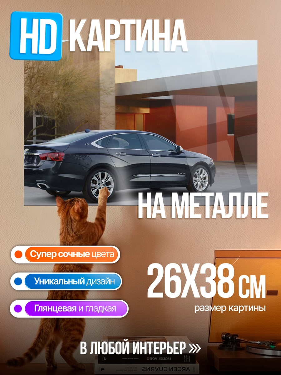 Картина на металле Черный седан у дома
