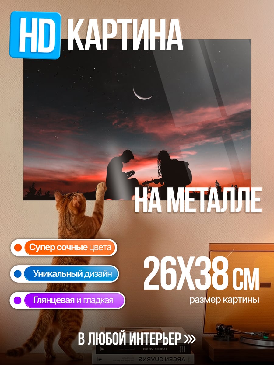 Картина на металле Двое под луной