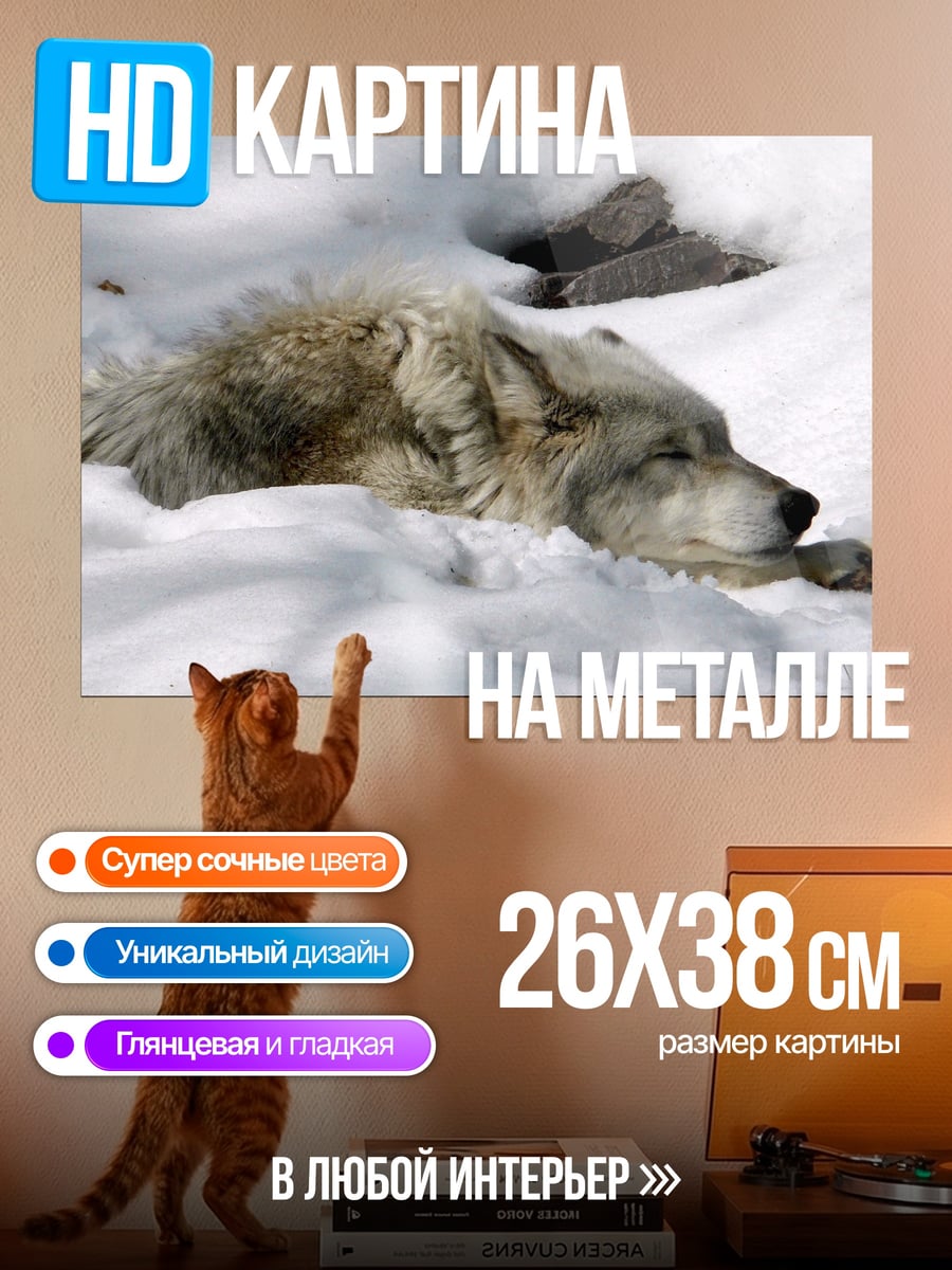 Картина на металле Волк в снегу