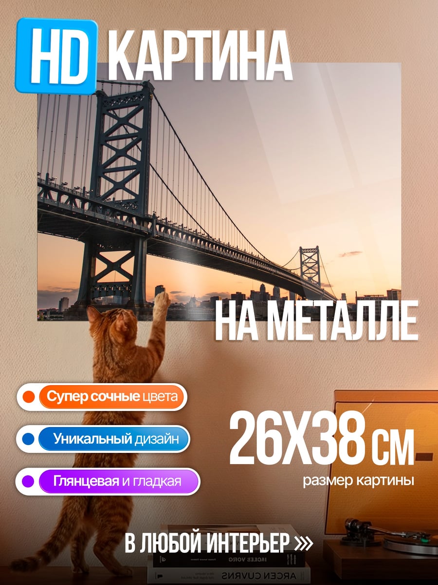 Картина на металле мост закат