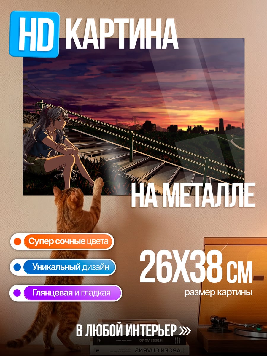 Картина на металле Девушка на закате