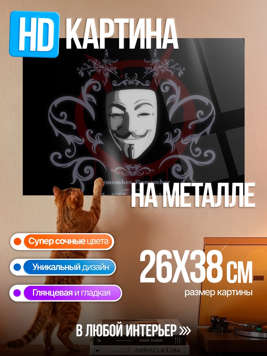 Картина на металле Маска Гая Фокса