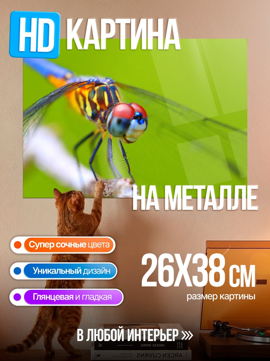 Картина на металле Стрекоза на ветке