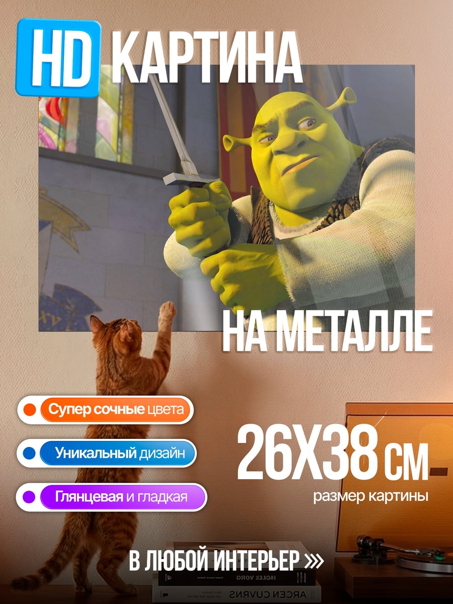 Картина на металле Шрек с мечом