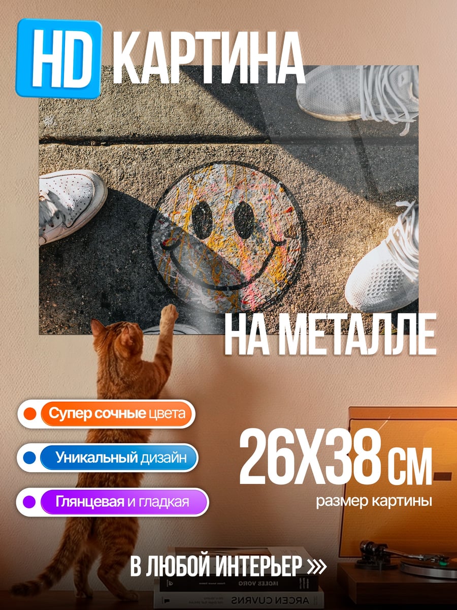 Картина на металле Смайлик на асфальте