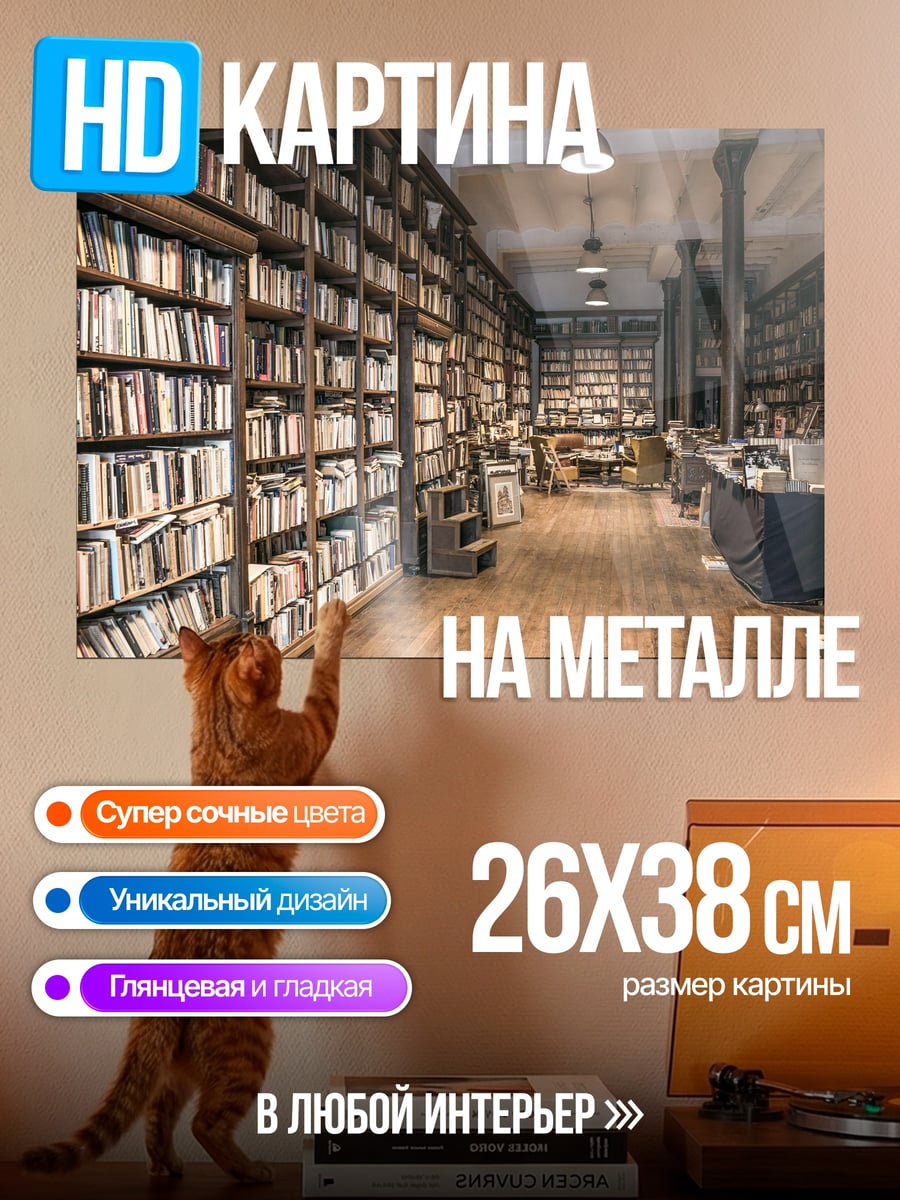 Картина на металле Старая библиотека