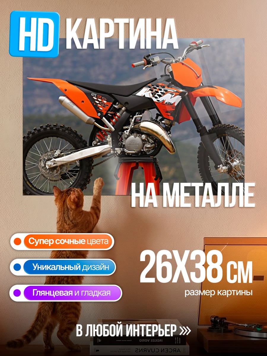 Картина на металле Оранжевый байк