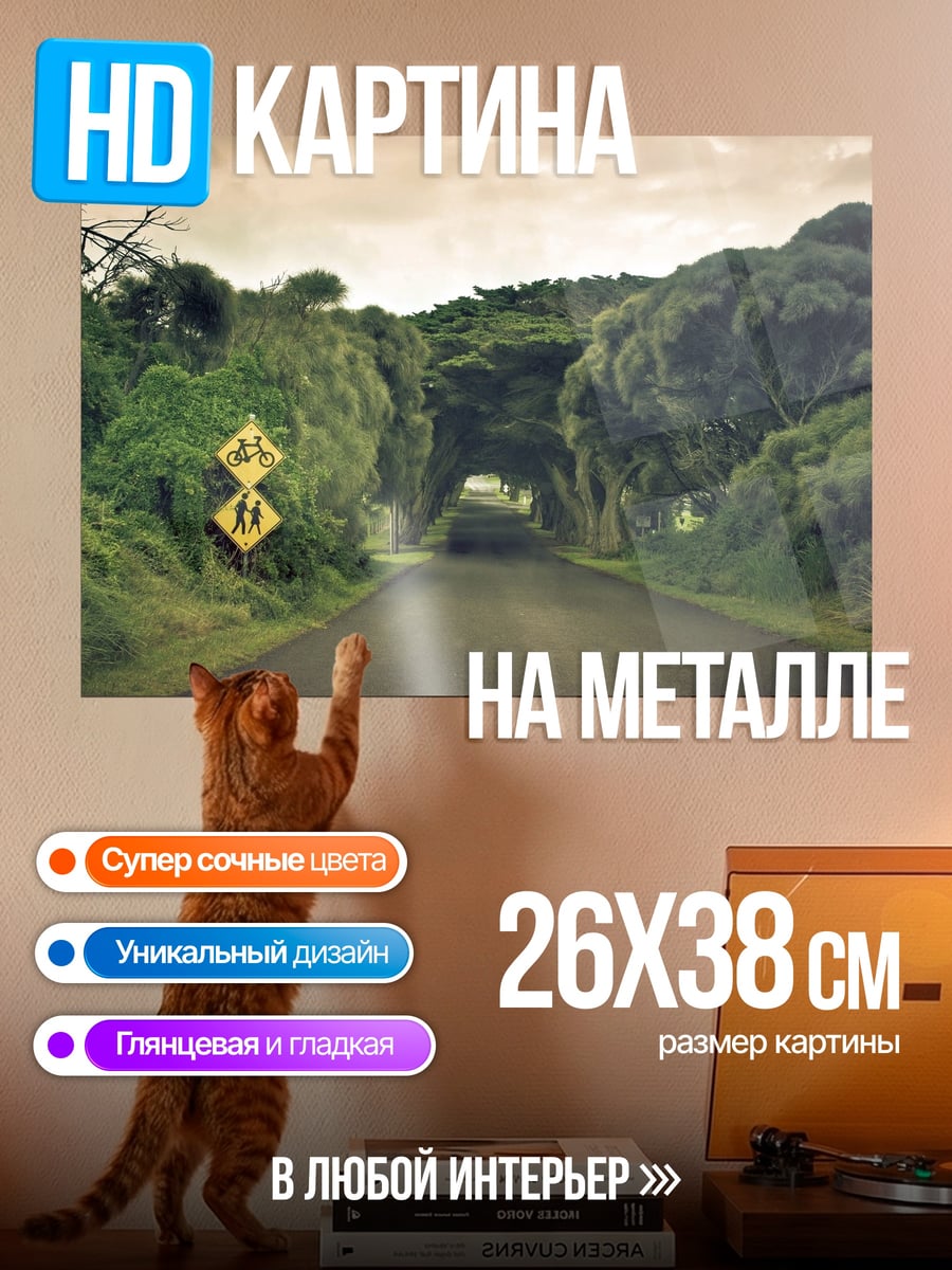 Картина на металле Зелёный туннель дороги