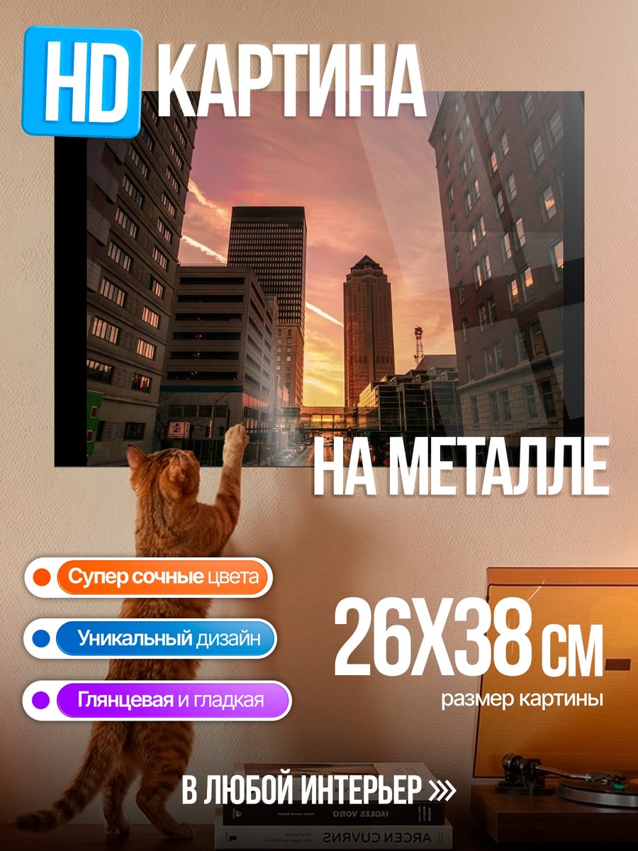 Картина на металле Городской закат