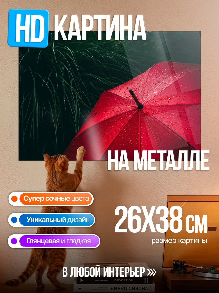 Картина на металле красный зонт