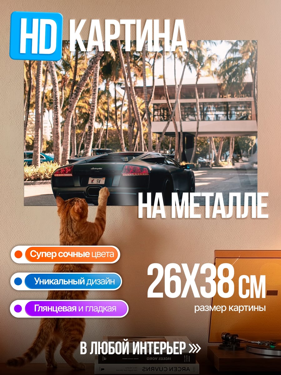 Картина на металле Черный кабриолет