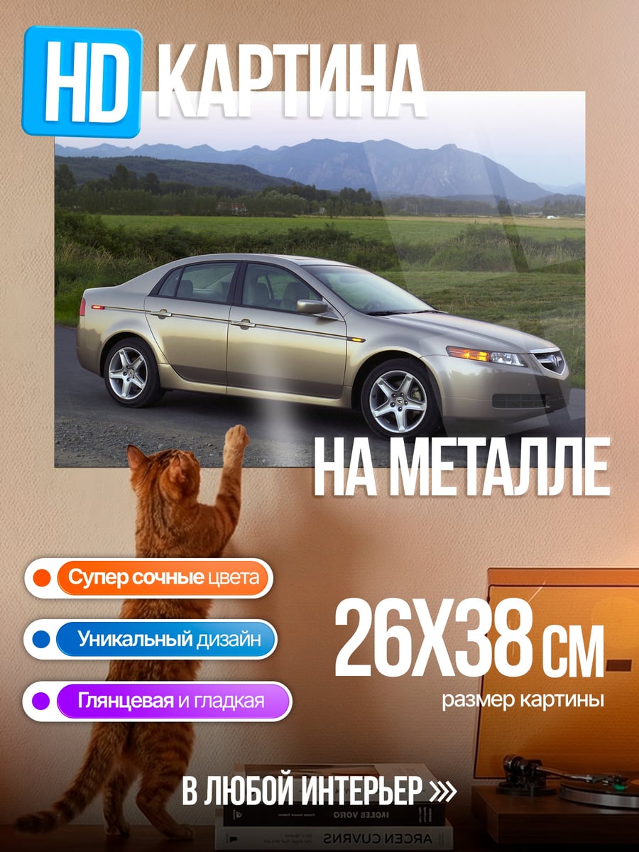Картина на металле золотистый седан на дороге
