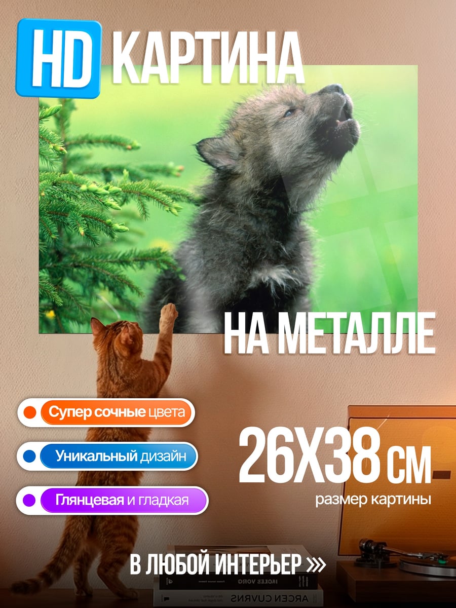 Картина на металле Воющий волчонок