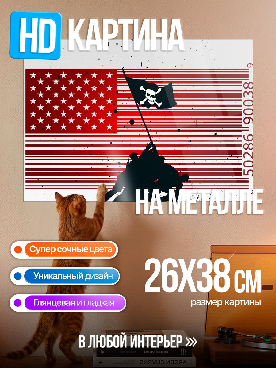 Картина на металле Пиратский флаг баркод