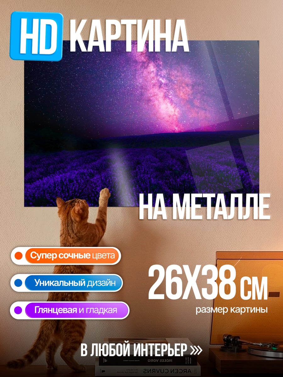 Картина на металле Лавандовое поле и Млечный Путь