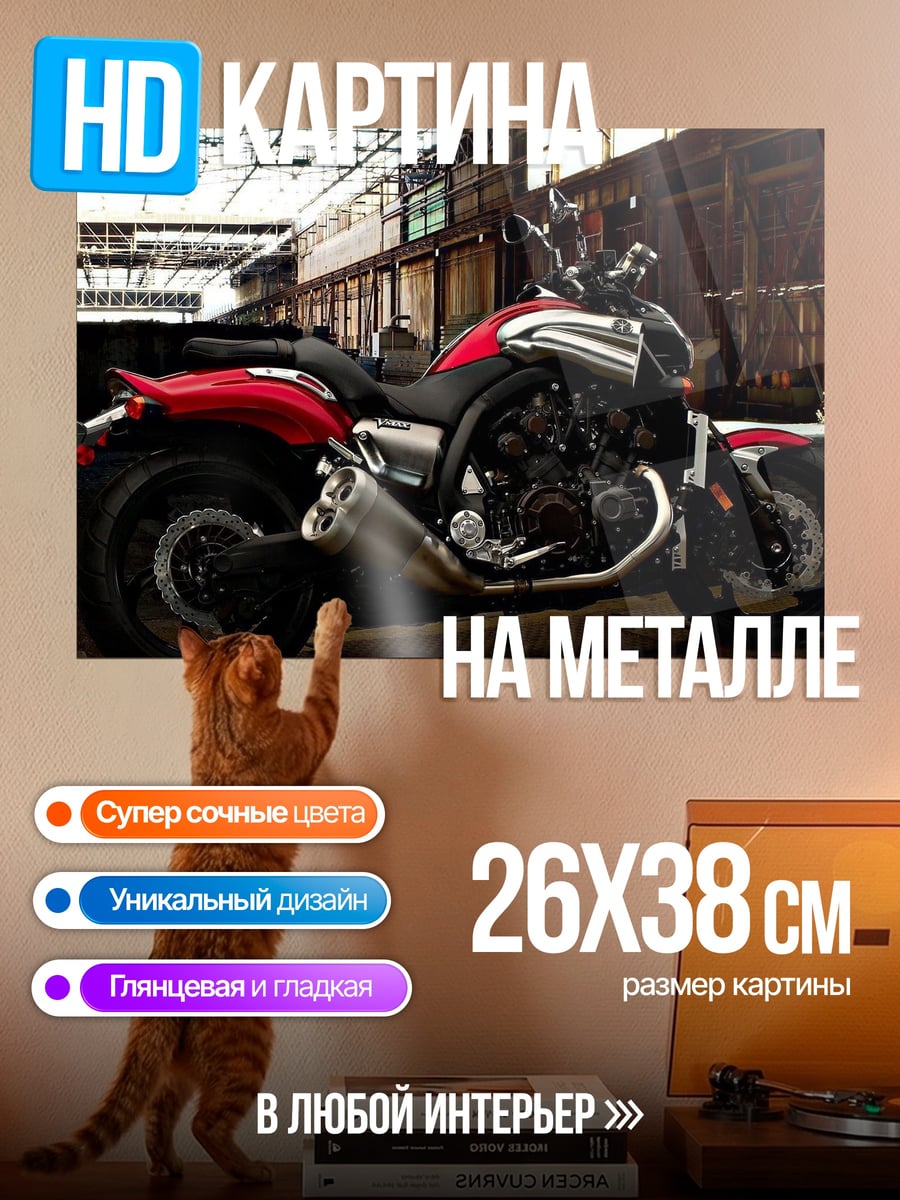 Картина на металле Красный мотоцикл