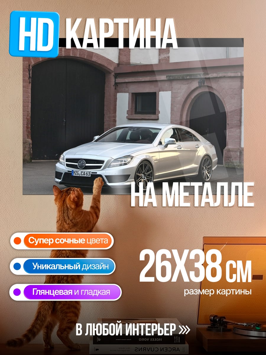 Картина на металле серебристый седан