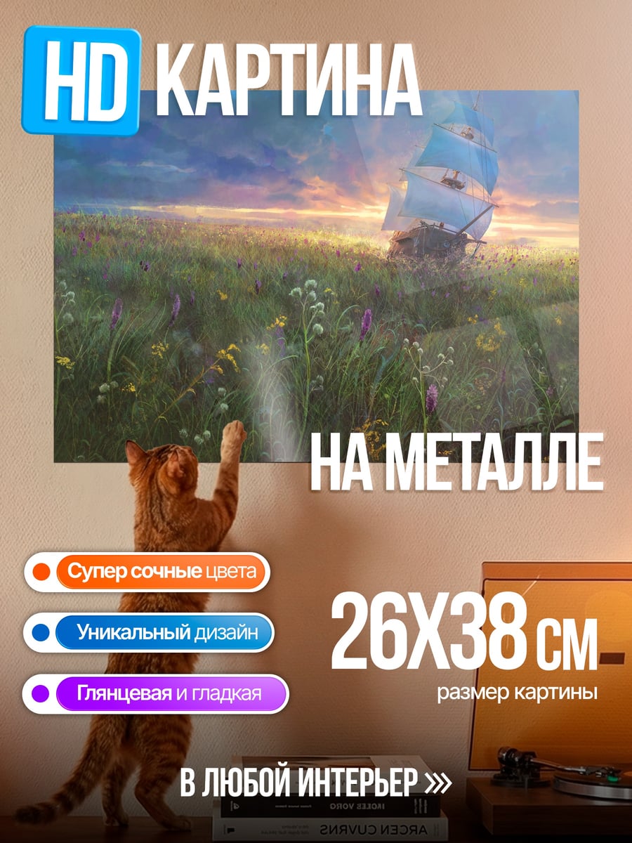 Картина на металле корабль в поле