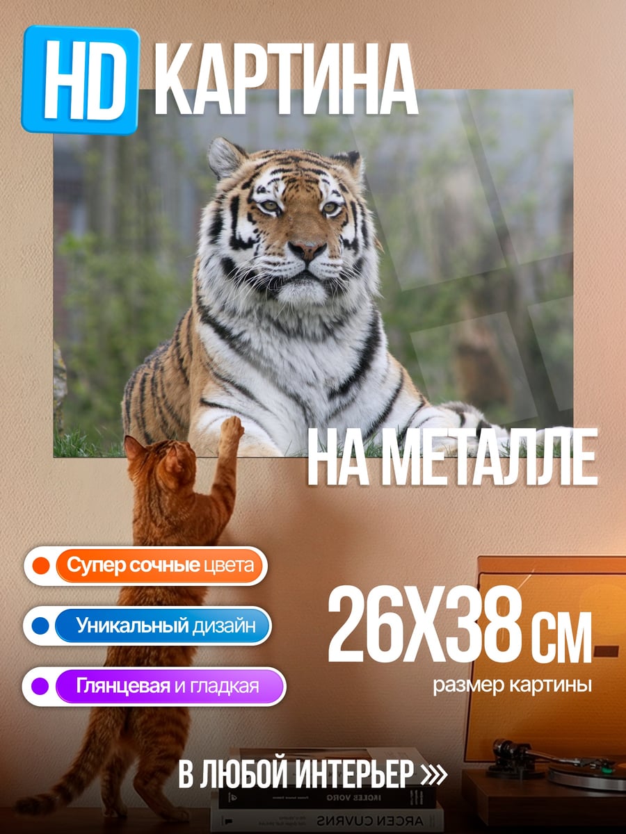 Картина на металле Тигр на траве