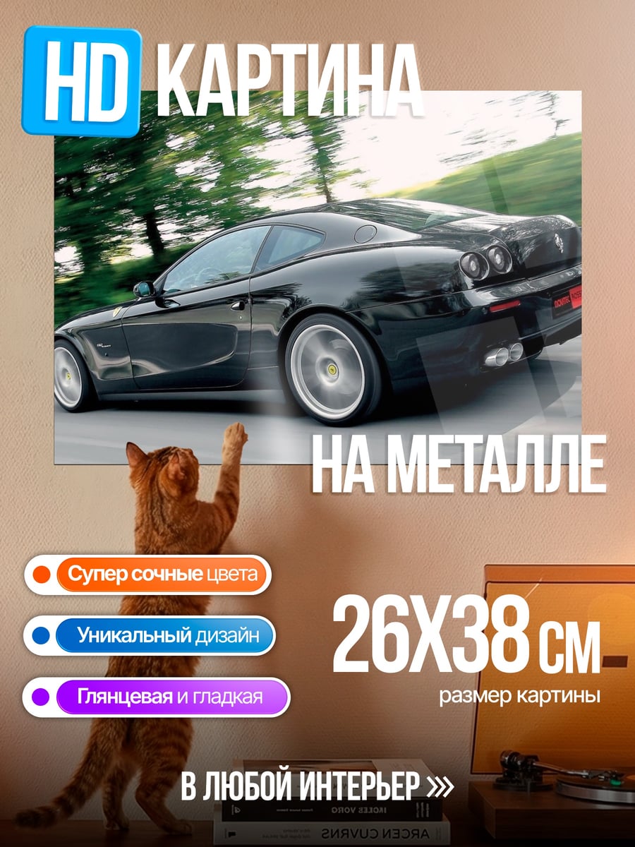 Картина на металле Черный спорткар