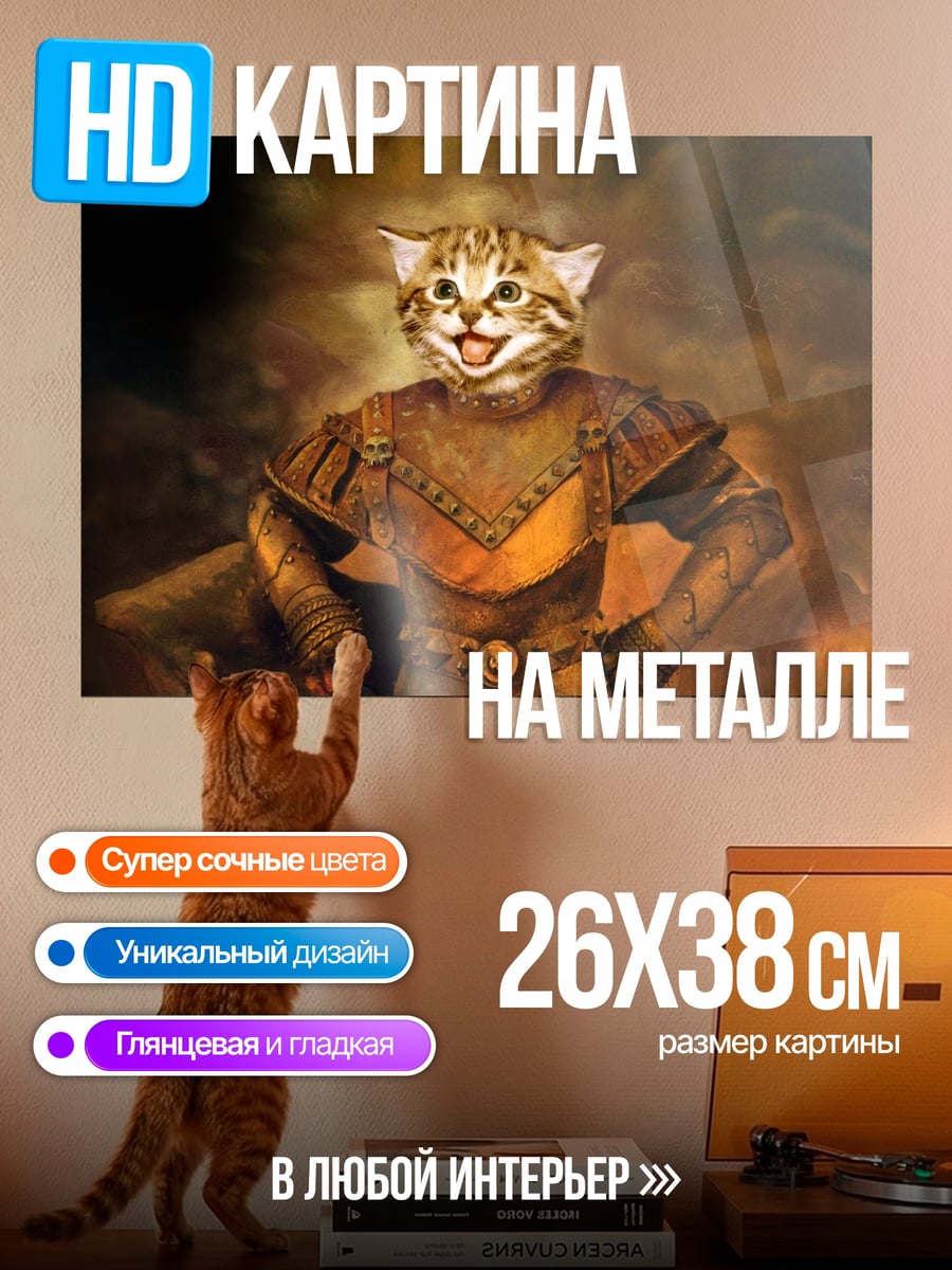 Картина на металле Кот воин