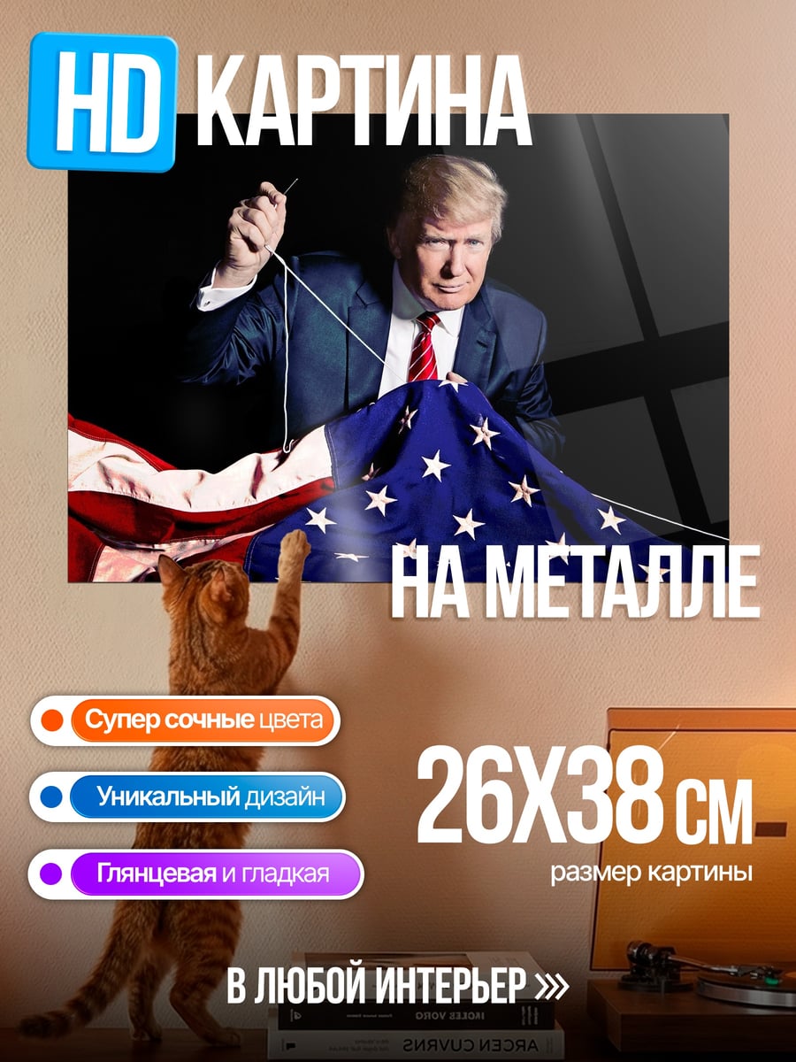 Картина на металле Дональд Трамп флаг