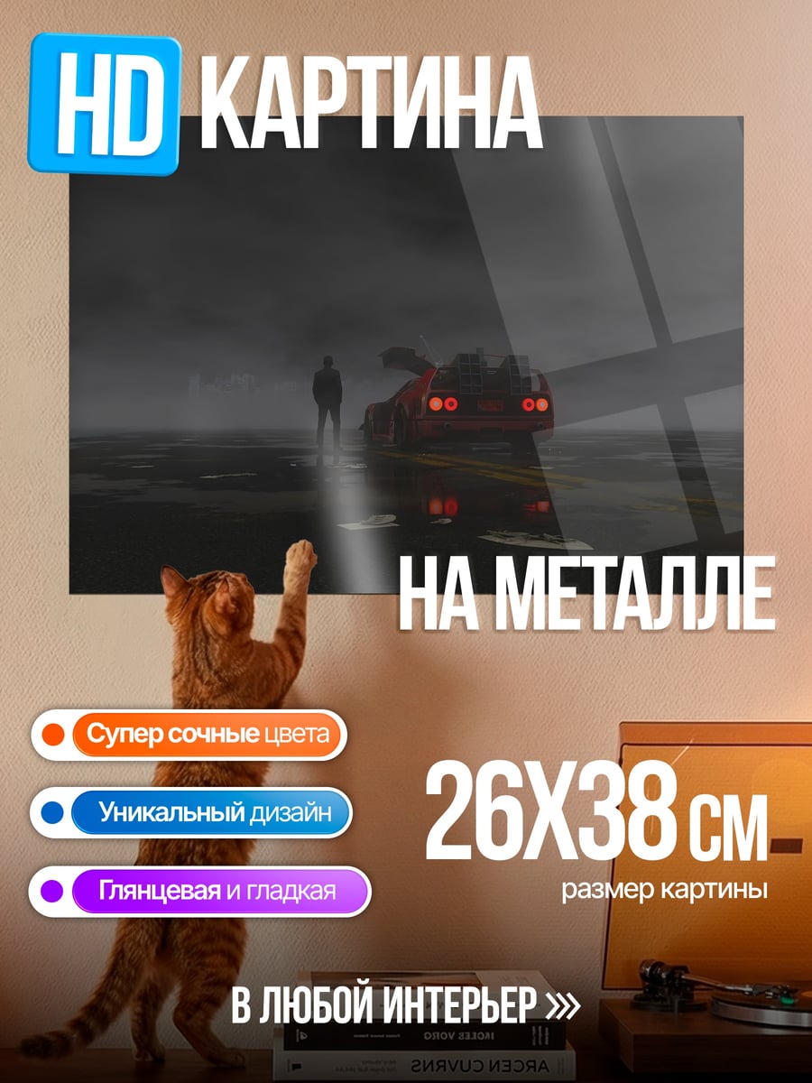 Картина на металле Одинокий человек и DeLorean
