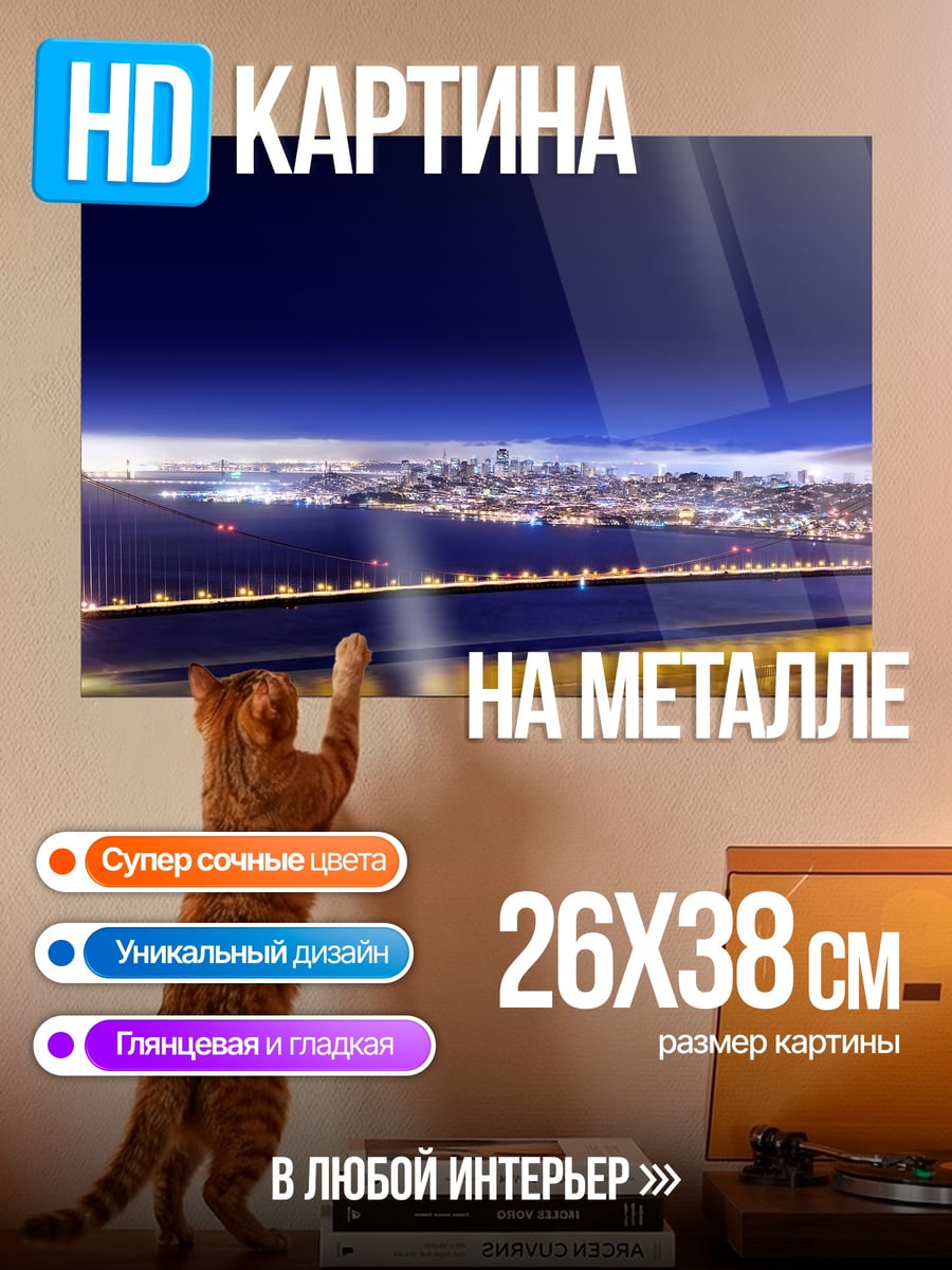 Картина на металле Мост в ночи