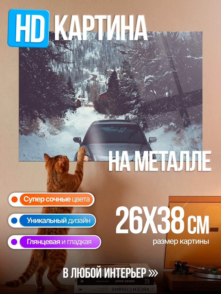 Картина на металле Автомобиль в снегу
