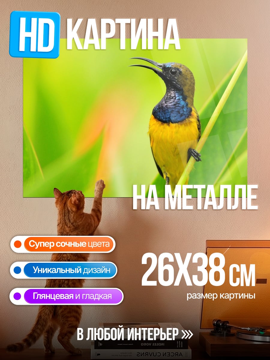 Картина на металле Птица на ветке