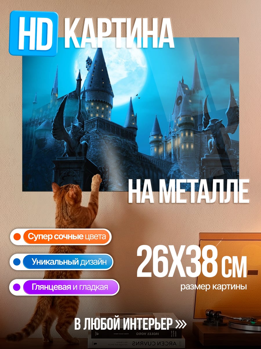 Картина на металле Замок Хогвартс ночью