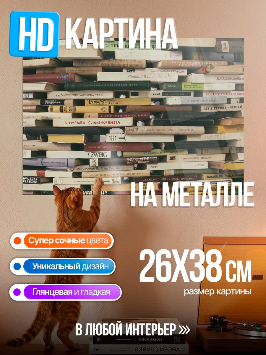 Картина на металле Стена из книг