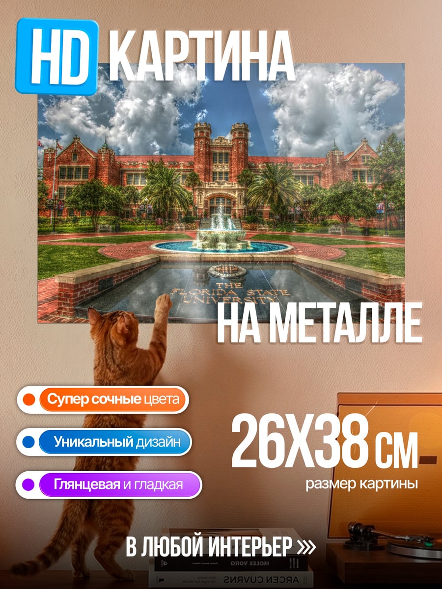 Картина на металле Университетский кампус фонтан