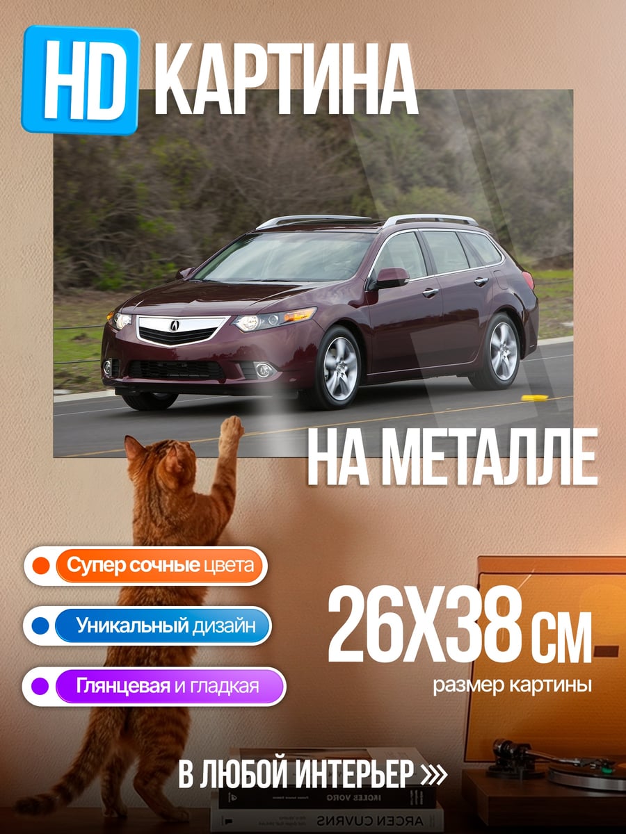 Картина на металле Бордовый универсал на дороге