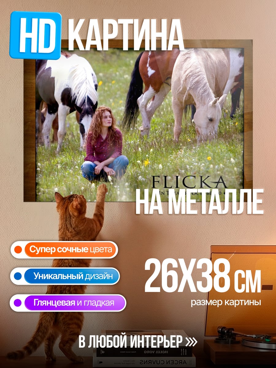 Картина на металле Девушка и лошади