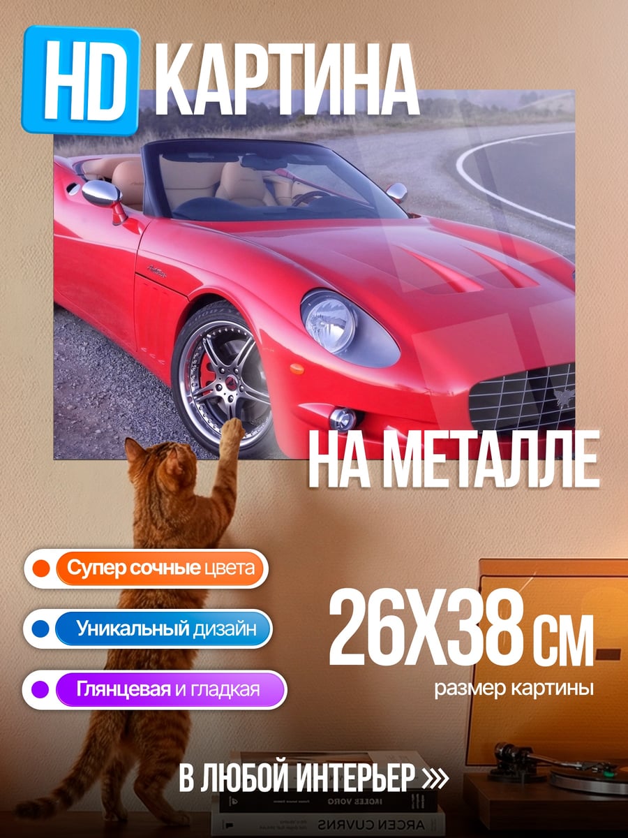 Картина на металле красный родстер на дороге