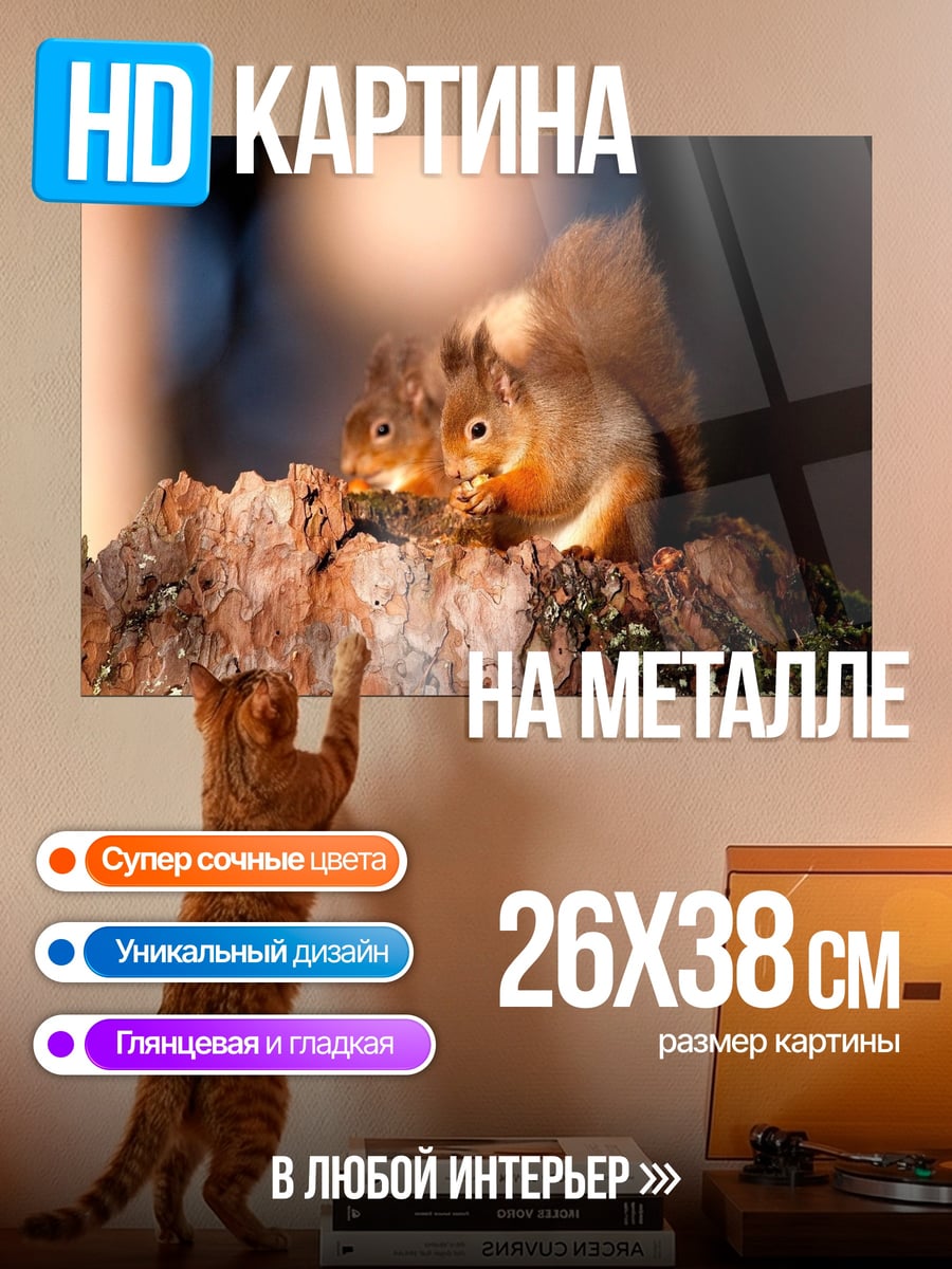Картина на металле Две белки