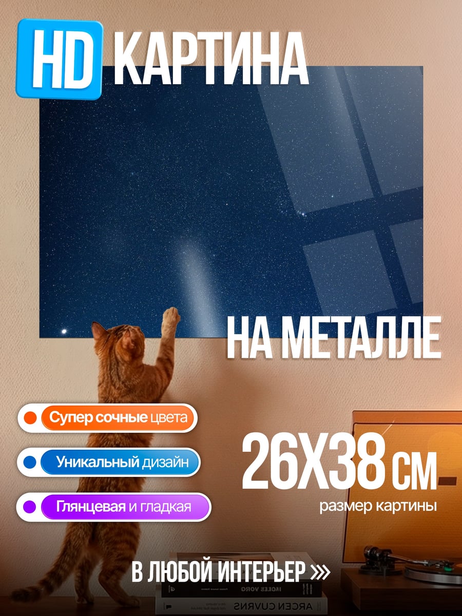 Картина на металле Звездное небо гора