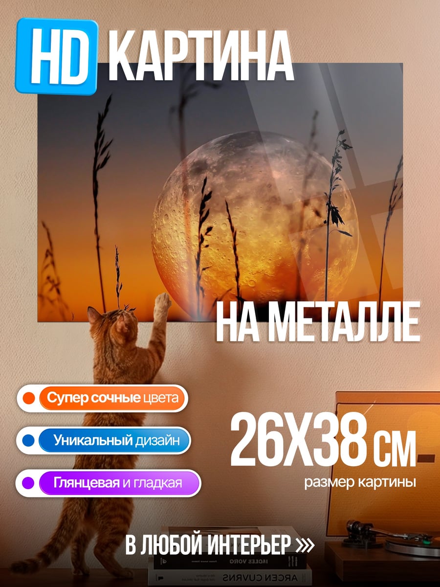 Картина на металле Луна над полем