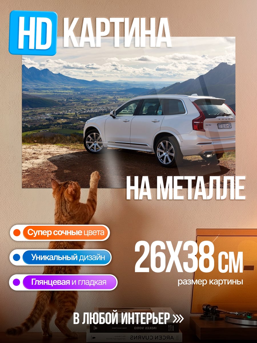 Картина на металле Белый внедорожник в горах