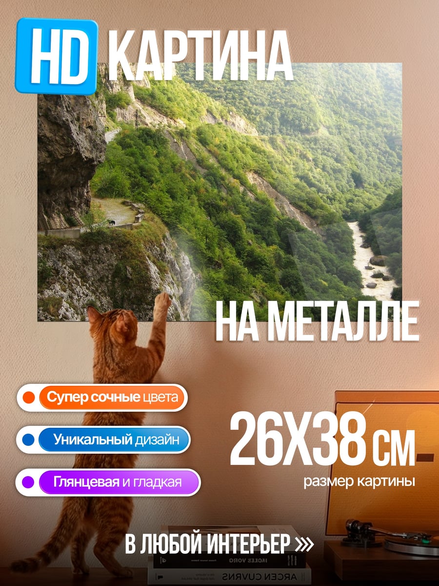 Картина на металле Горная река в ущелье