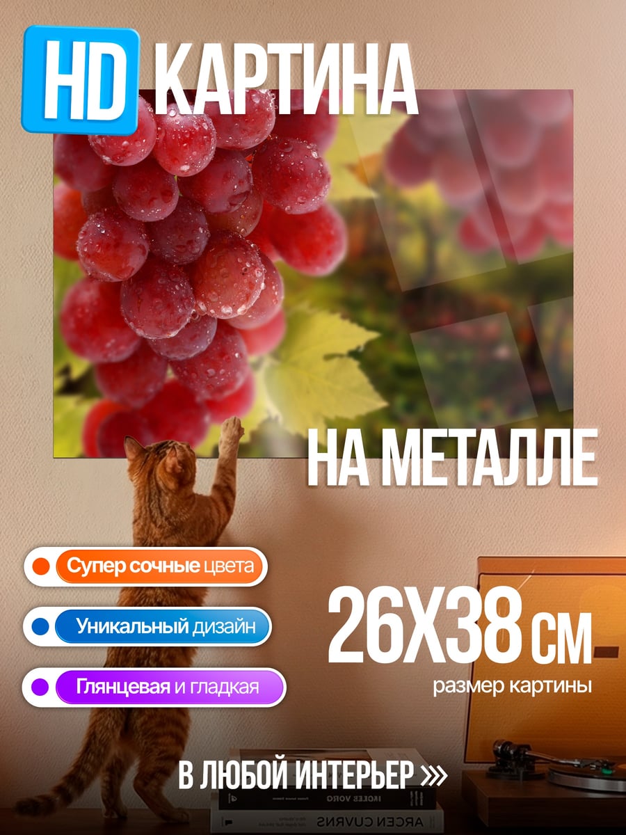 Картина на металле Гроздь красного винограда