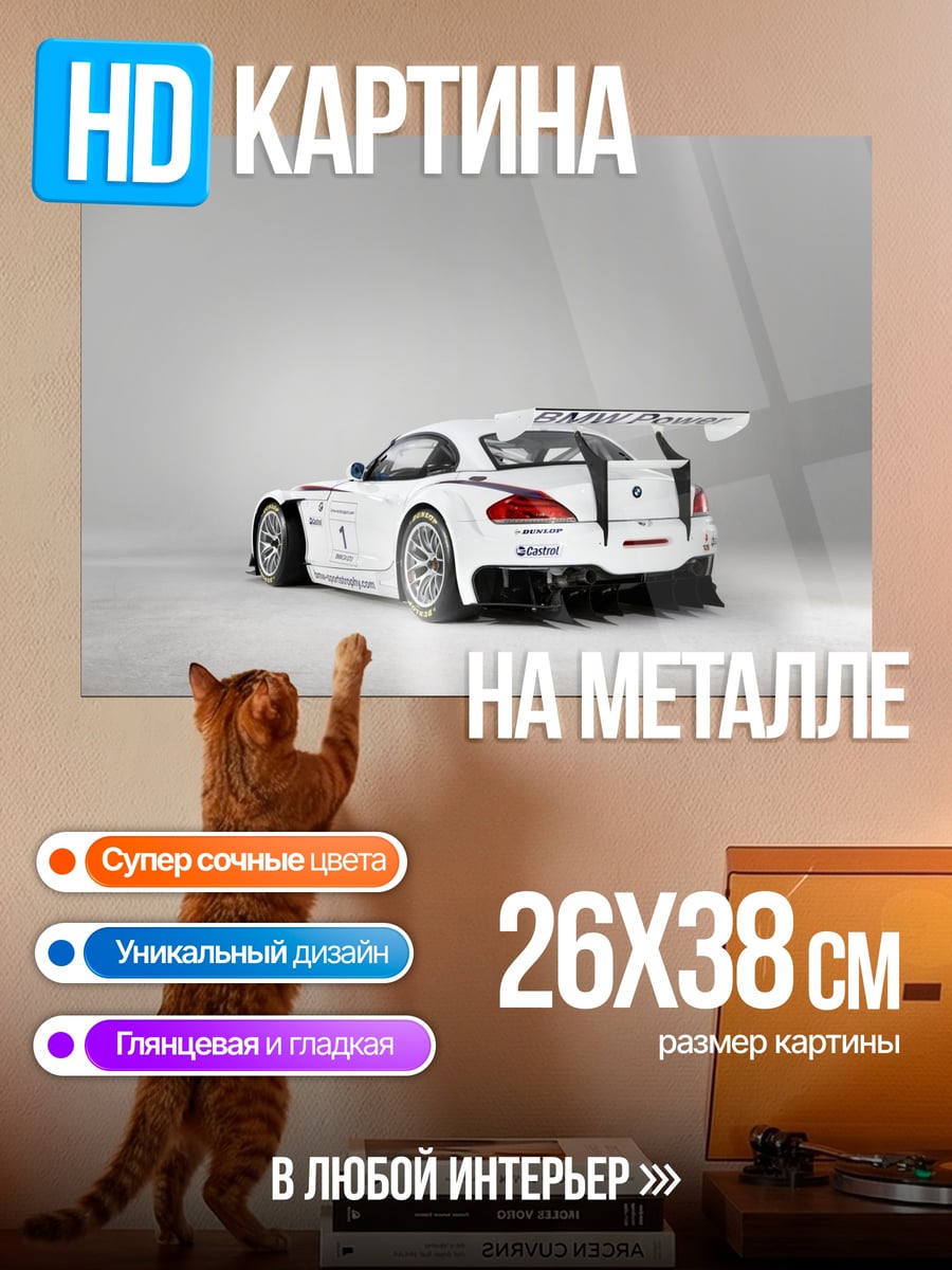 Картина на металле Белый гоночный автомобиль