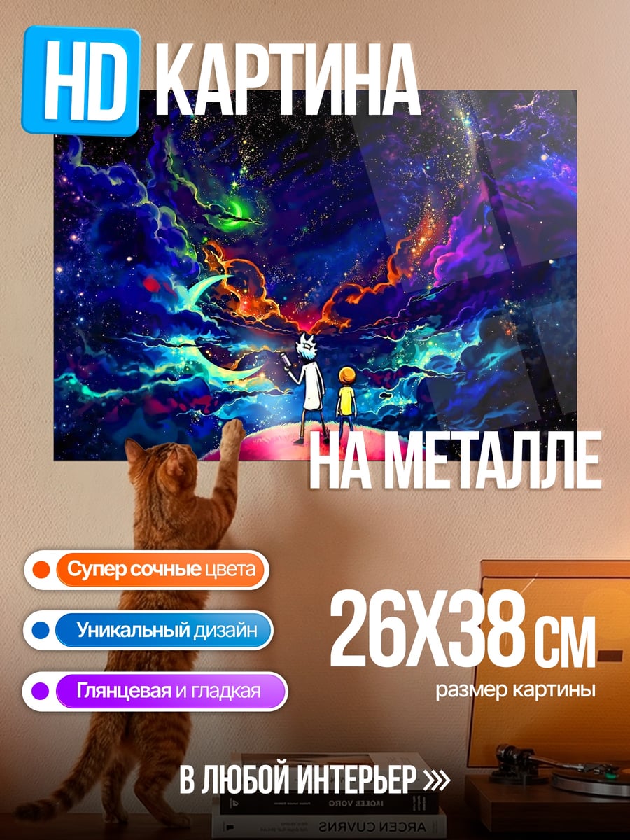 Картина на металле Рик и Морти космос